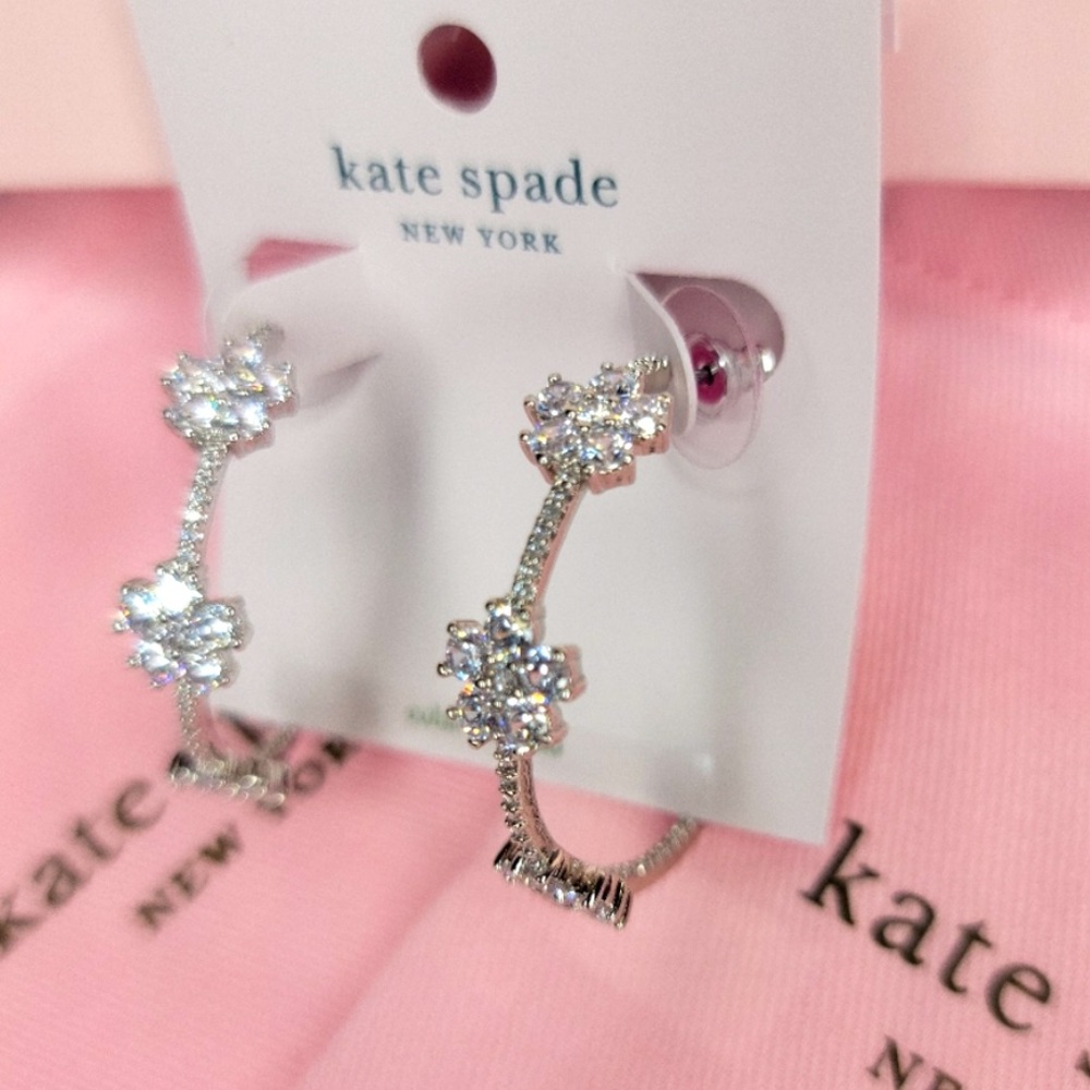 New Kate Spade GLEAMING GARDENIA FLOWER HOOPS - Picture 2 of 16